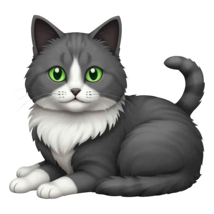 one dark grey and white cat and one completely solid dark grey cat with green eyes and white paws sticker