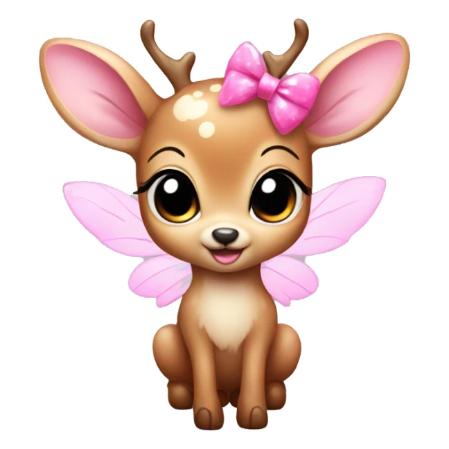 baby deer with fairy wings and a pink bow around its neck  sticker