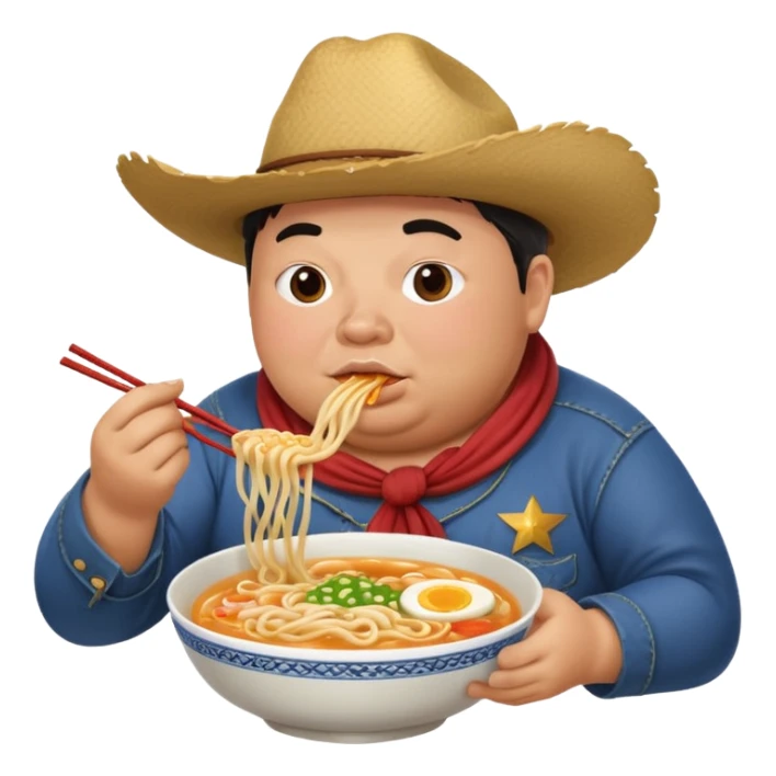 fat cowboy eating ramen slurping noodles sticker