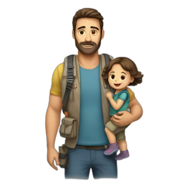Tall-big-Geologist-man-carrying-toddler-girl sticker