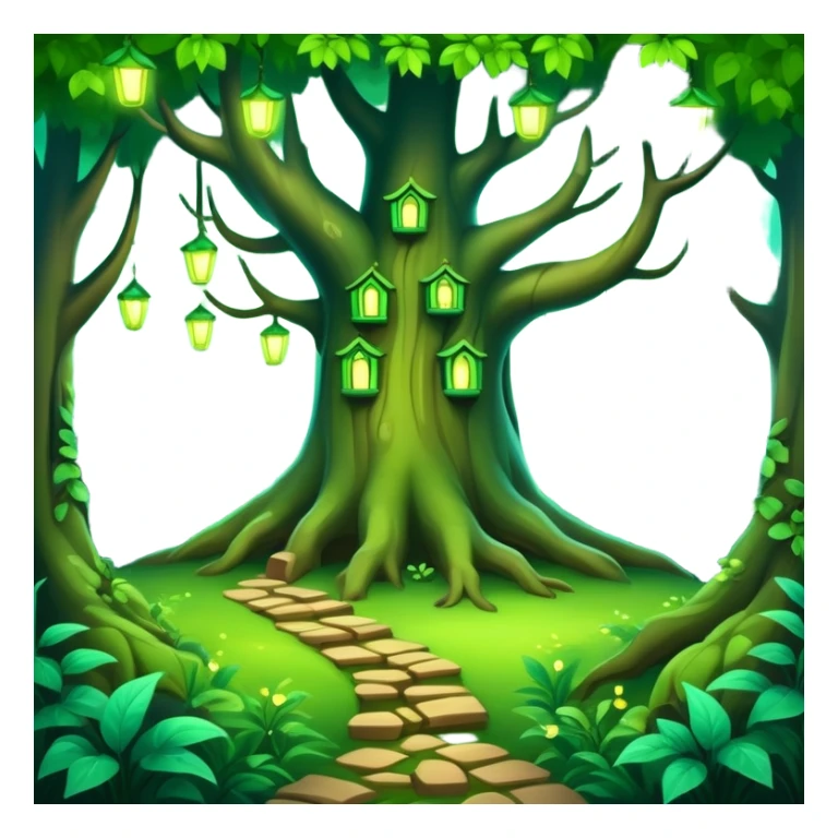 enchanted forest with lush green trees and magical glowing accents sticker