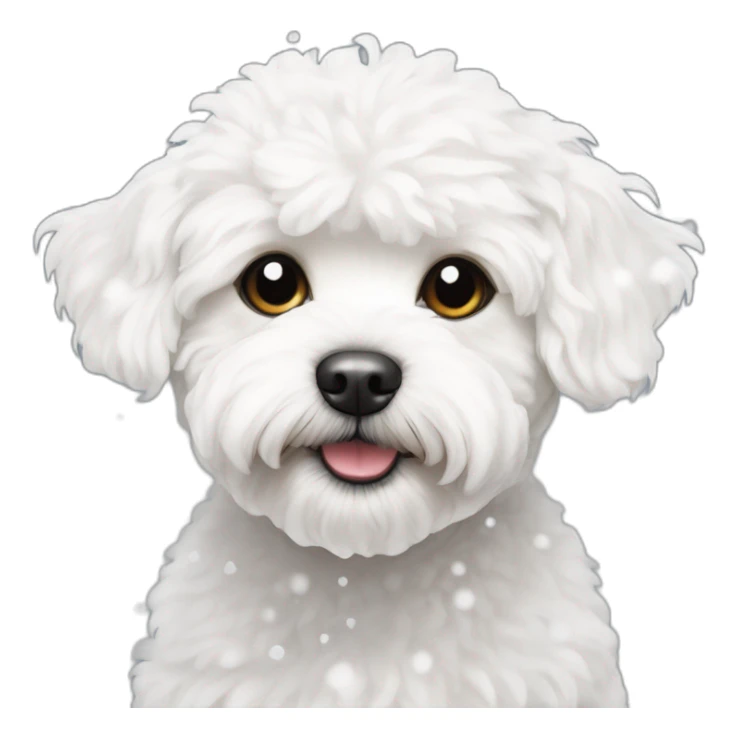 white maltipoo in the winter, having snow on the nose sticker