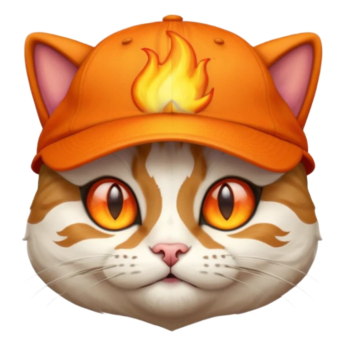 Cat with the flames in his eyes with a orange baseball hat on his head sticker