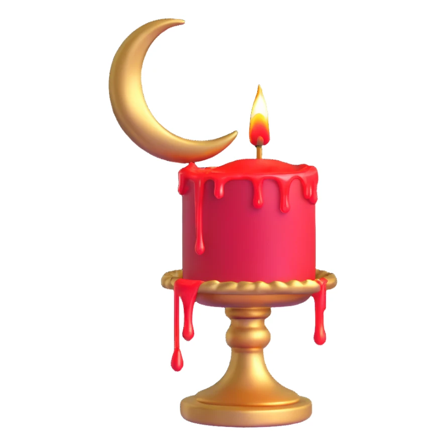 dripping red candle in a gold holder with a crescent moon in the background sticker