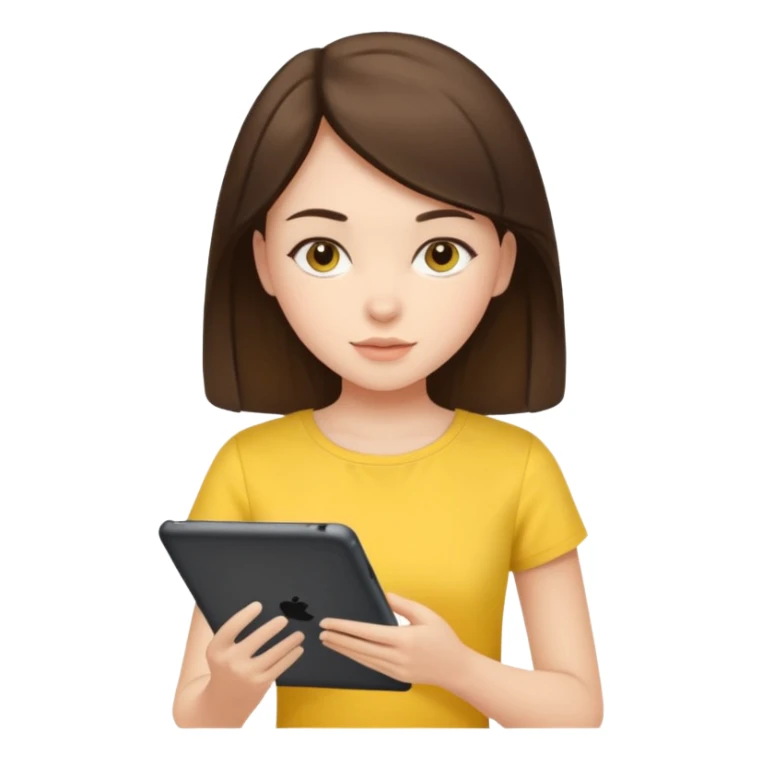 pretty brunette girl wearing yellow top ipad studying  sticker