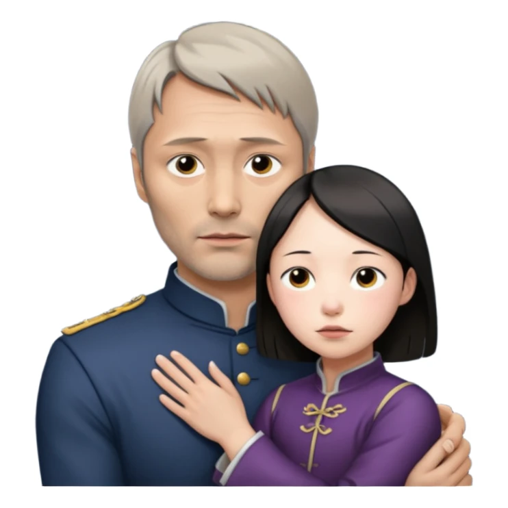 mads mikkelsen holds asian girl by the neck sticker