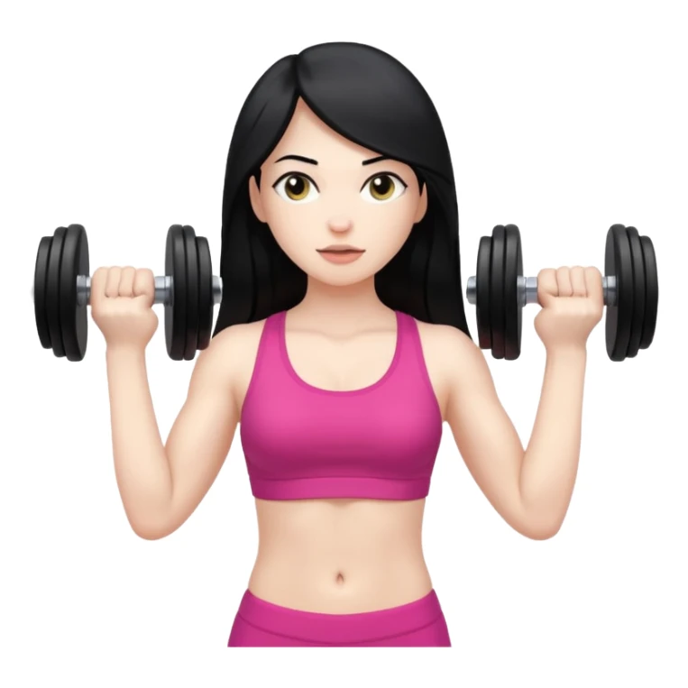 Pale girl with long black hair using dumbbells sticker