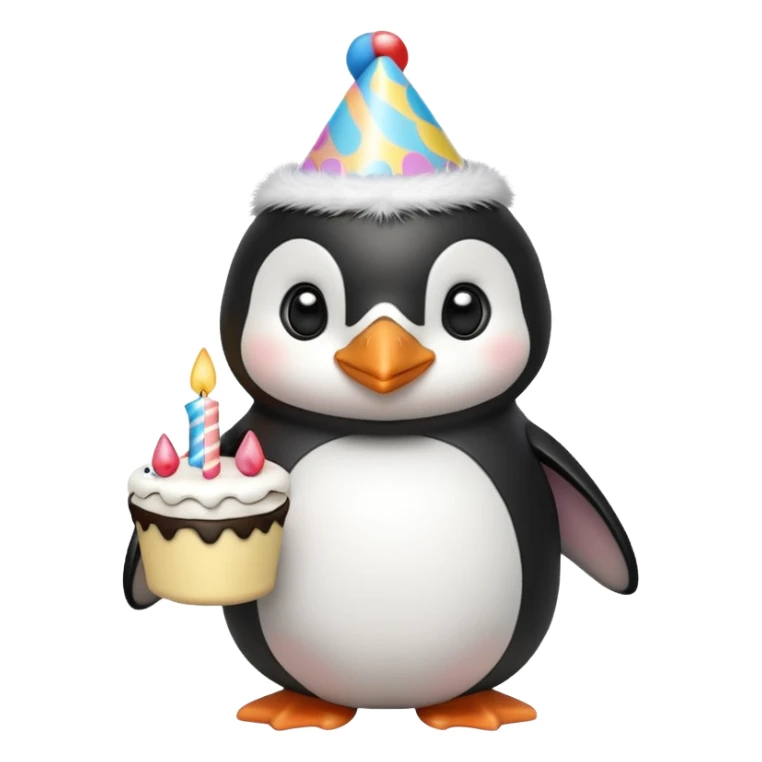 cute penguin with birthday hat hold a birthday cake in arms sticker