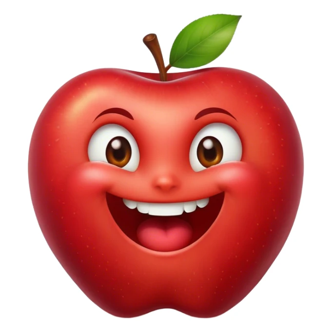 A bitten apple with a big smile and expressive eyes sticker