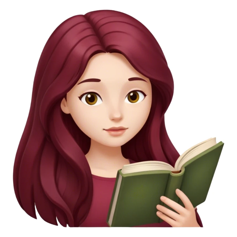 A beautiful, burgundy long haired girl reading a book sticker