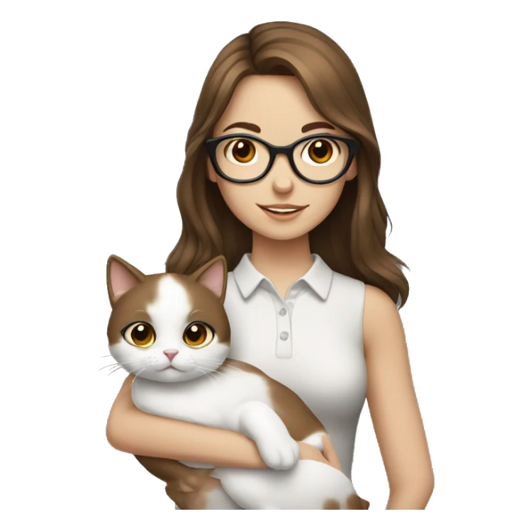 Medium brown hair with glasses Girl holding white cat sticker