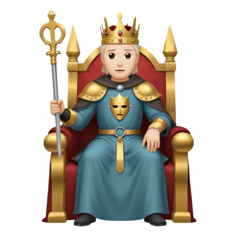 King Baldwin IV seated on throne wearing metal mask holding scepter sticker