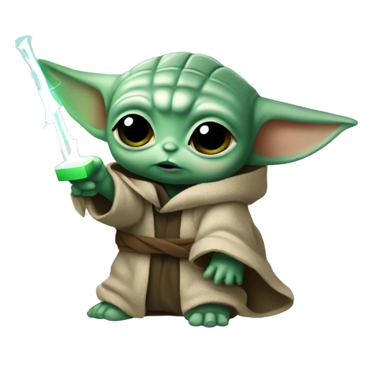 baby yoda holds a lightning bolt sticker