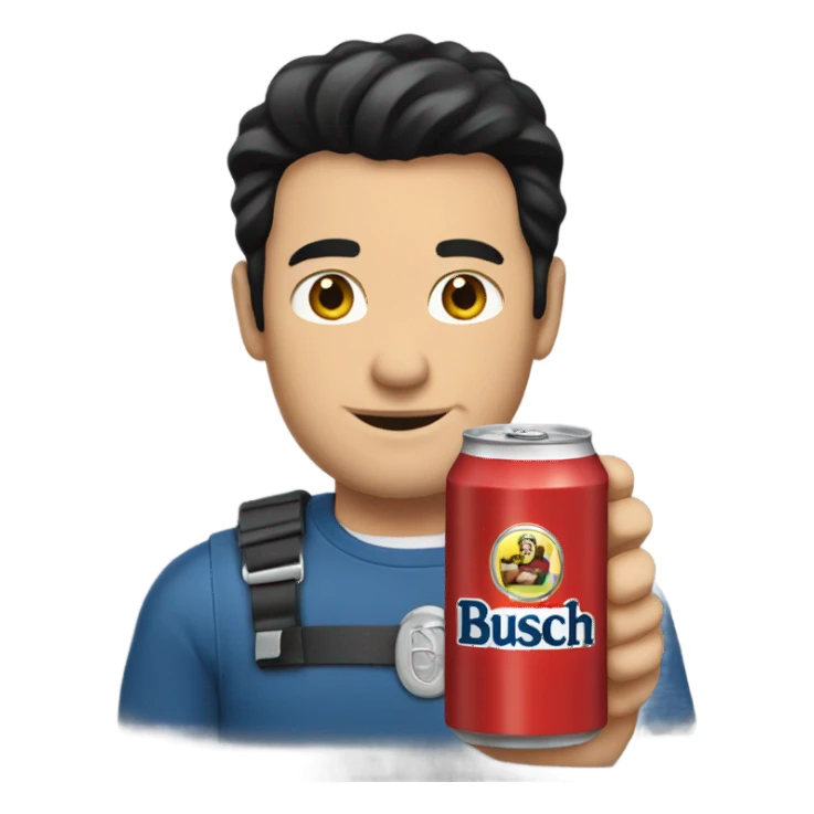 White man with black hair drinking a Busch beer sticker