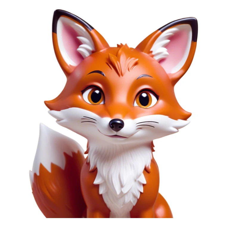 Cinematic Cute Fox Portrait Emoji, Head tilted playfully and inquisitively, featuring a glossy red Fur with delicate white accents and perky ears, round, sparkling amber eyes filled with mischievous curiosity, Simplified yet irresistibly adorable features, highly detailed, glowing with a warm, friendly glow, high shine, affectionate and lively, stylized with a touch of woodland whimsy, bright and endearing, soft glowing outline, capturing the essence of a mischievous yet loving fox, so playful it feels like it could dart out of the screen and into your arms! sticker
