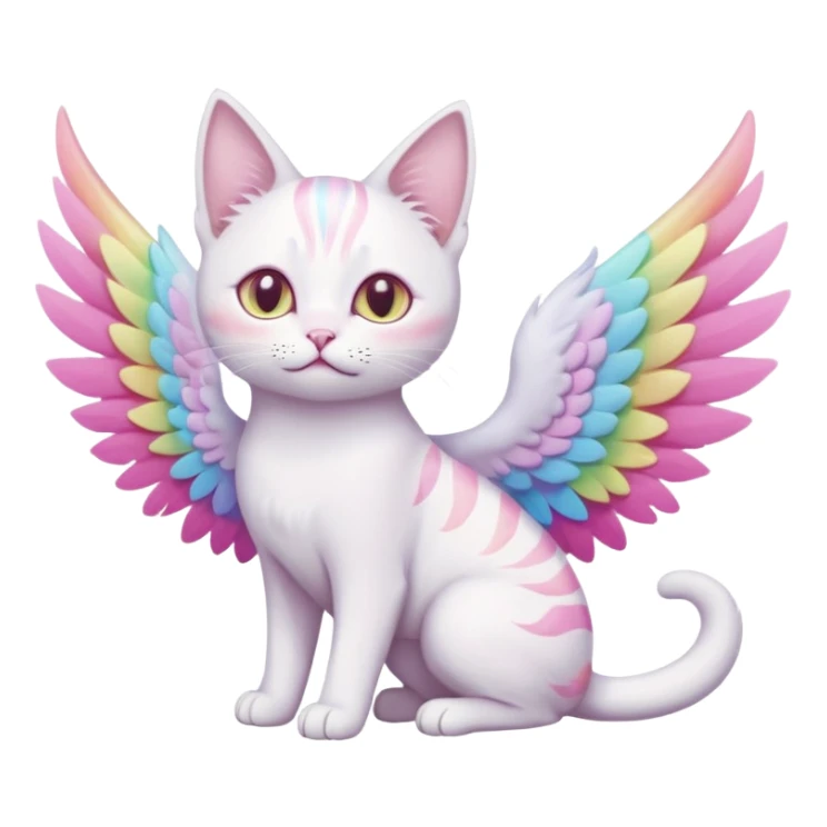 white albino cat-pastel coloured rainbow wings- mystic cat sticker