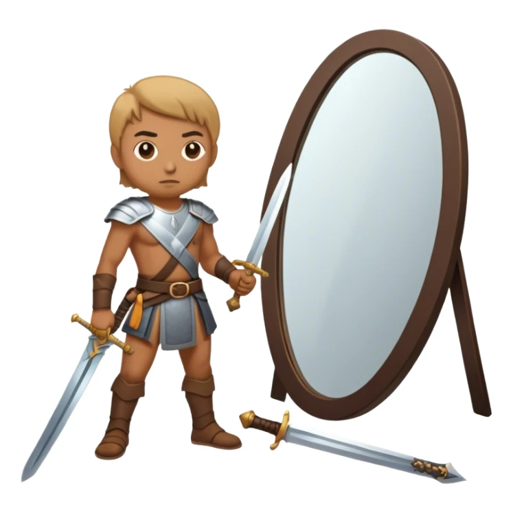 the sword on the floor and a mirror person sticker