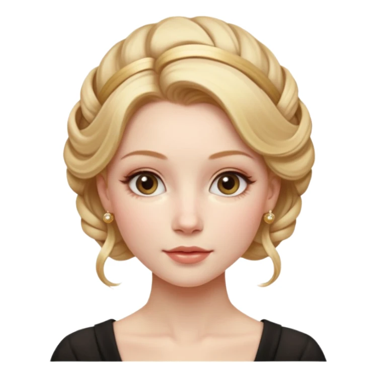 Cinematic Realistic Rococo Portrait, depicted with lifelike skin texture, subtle rosy undertones, and soft natural lighting that enhances the gentle contours of her face. Her intricately detailed golden blonde hair is elegantly styled in an updo, sticker