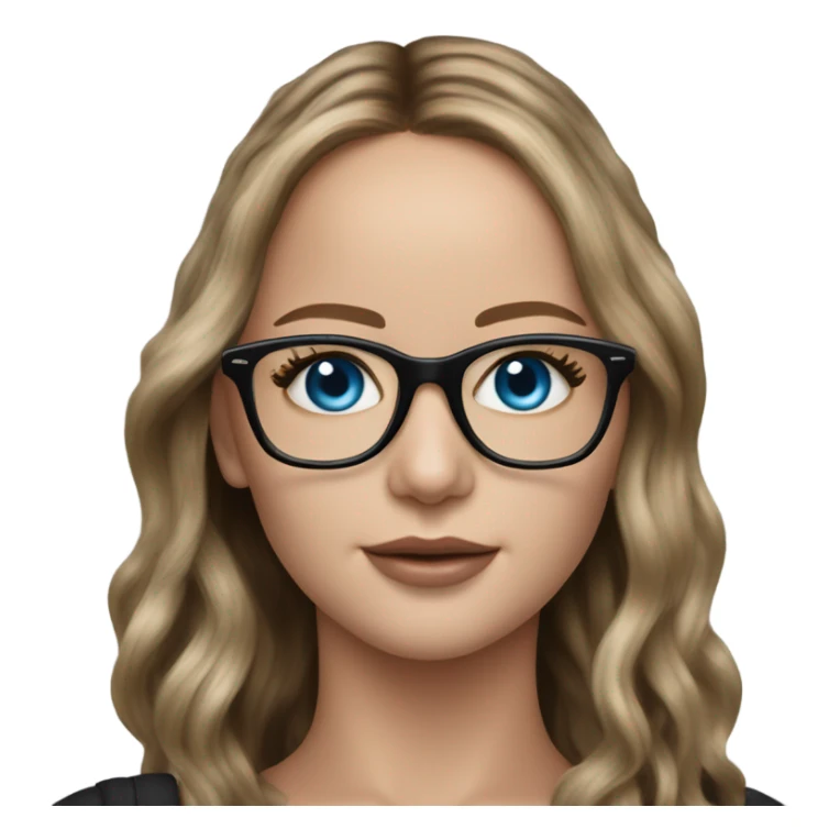 Hyper Realistic Photo of Brunette Jennifer Lawrence wearing black glasses and blue eyes  on a laptop  sticker