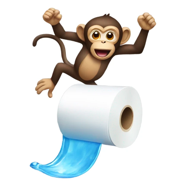 monkey jumping into a toilet paper roll filled with water sticker