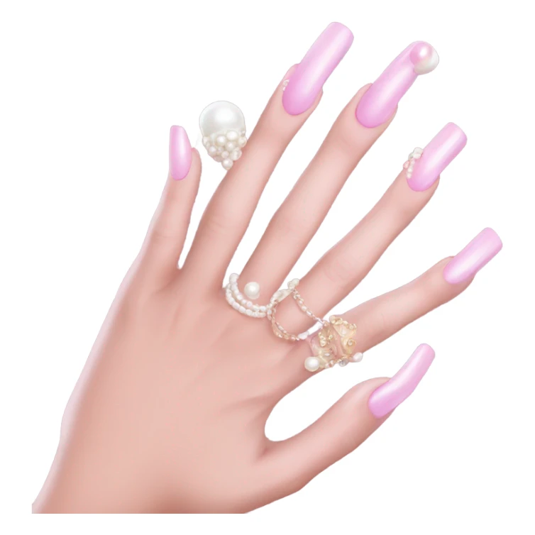 acrylic nails,  pink, pretty pearl ring on hand sticker