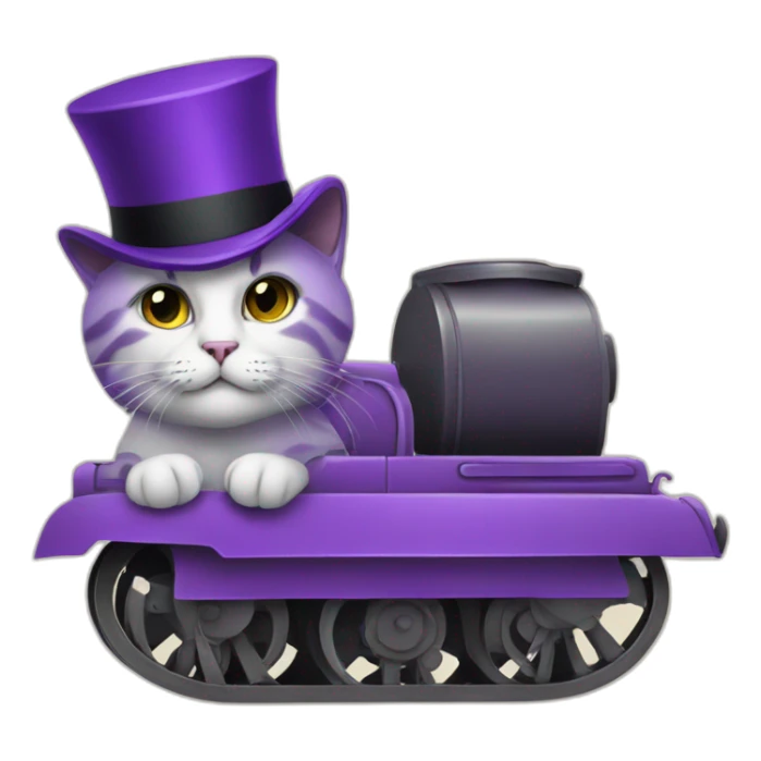 Cat with a top hat riding a purple tank sticker