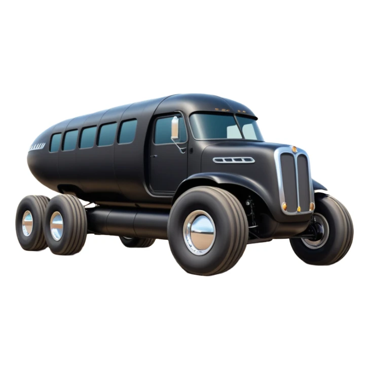 futuristic Venomobile loosely based on 1956 freightliner semi (flat long straight organically-shaped mechanical roomy interior seating inside the body) stealthy town hot rod desert dirt racing rwd buggy  sticker