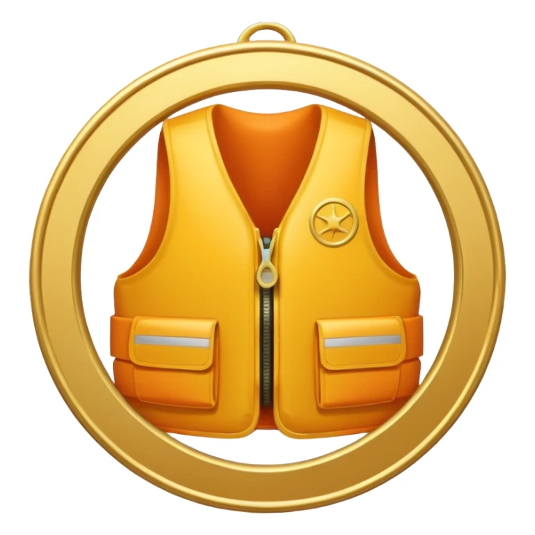 a gold medal with a lifevest engraved on it sticker