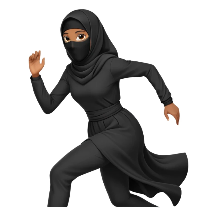 woman in a black niqab, running, dynamic pose sticker
