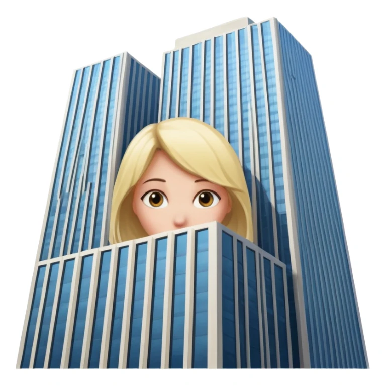 a giantess playing peekaboo peeking out from behind a skyscraper that obscures her to the viewer sticker