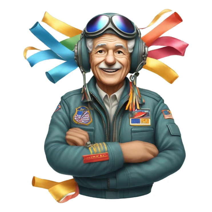 Old fighter pilot with F-16 dropping new year streamers from the sky sticker