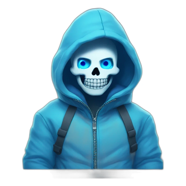 Sans the skeleton with blue glowing left eye wearing a blue winter jacket sticker