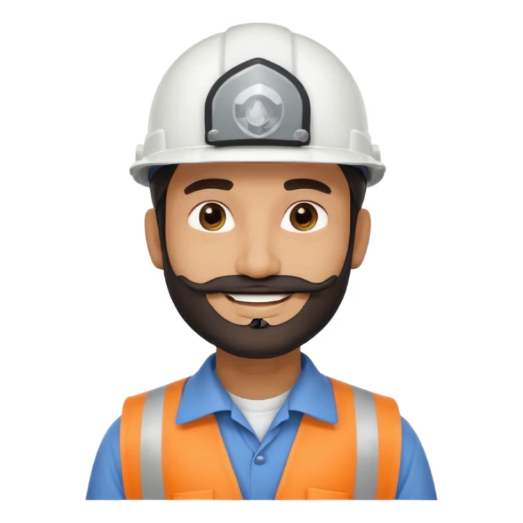 Indian muslim structural engineer wearing a white helmet.  also having small beard sticker