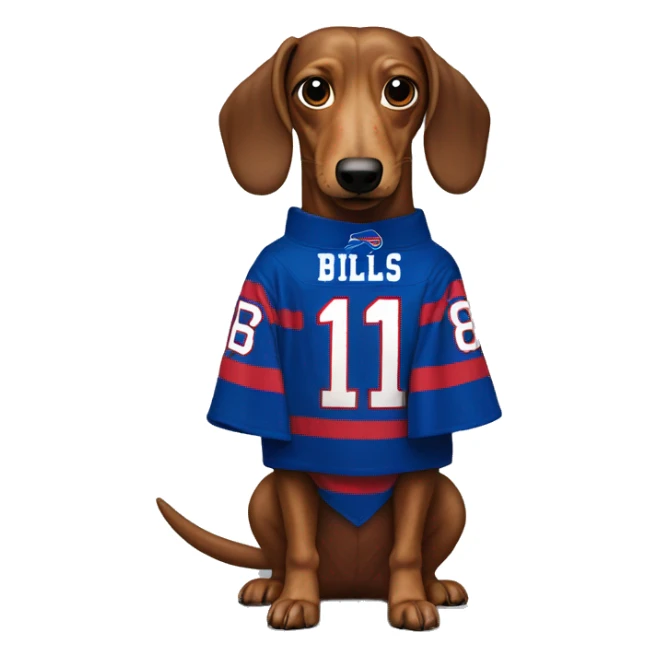 Wiener dog wearing a buffalo bills jersey  sticker
