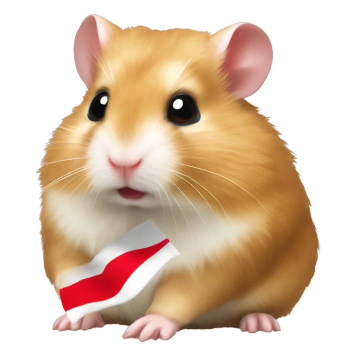 Blonde Syrian hamster with a red historic flag in its mouth almighty sticker
