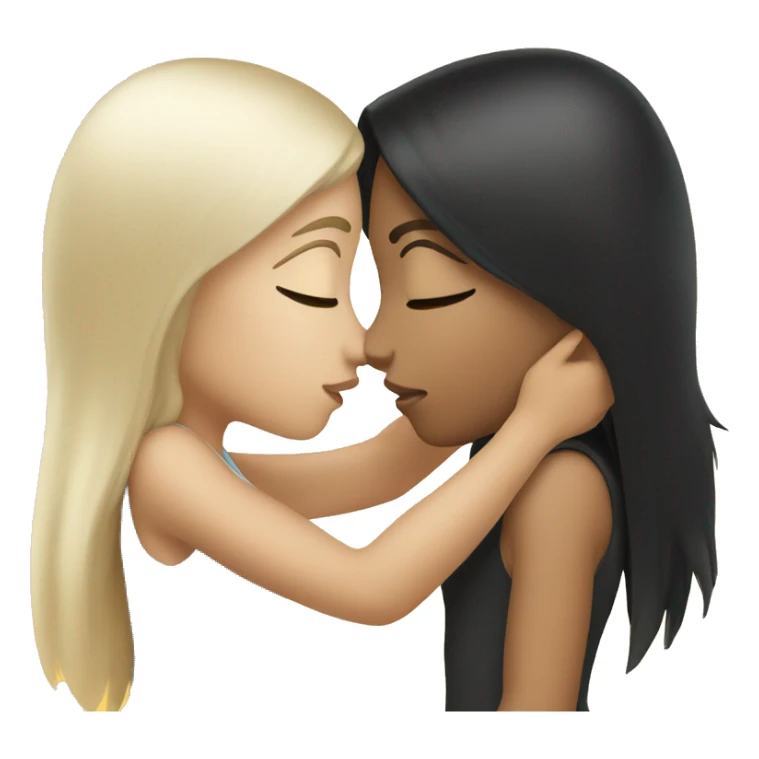 Girls kissing. They have long black hair and white skin color. sticker