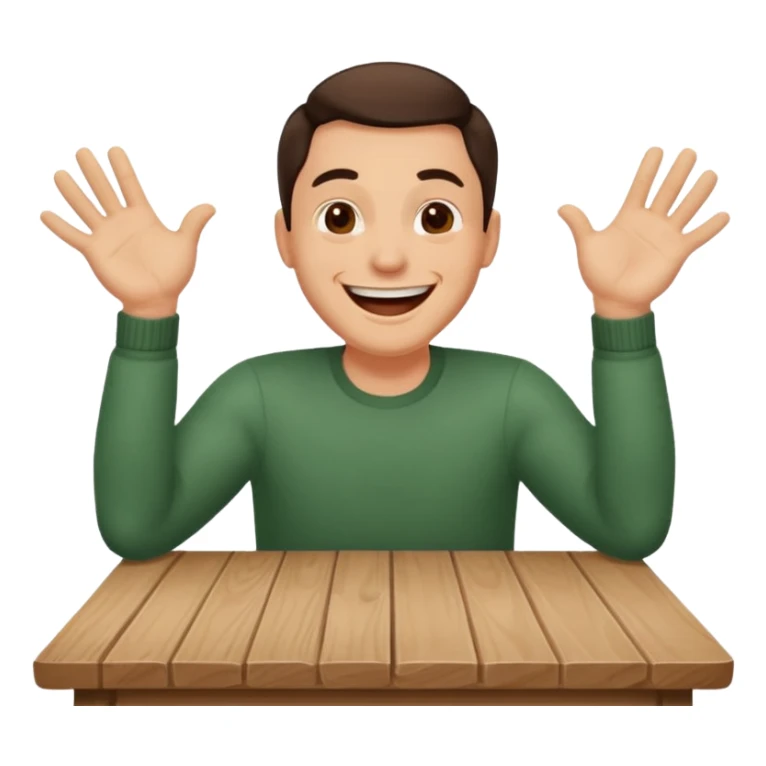 A man is laughing with his head siting on the table and his both hands are knocking the table sticker