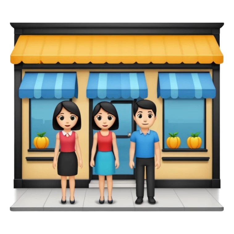  two characters + shop building. No emoji sticker