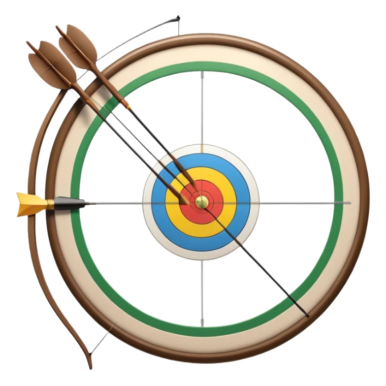 A professional recurve bow with an arrow nocked, ready to be released. The target features concentric rings, placed at a distance. The emphasis is on the bow, arrow, and target, highlighting the precision, focus, and skill involved in competitive archery. sticker
