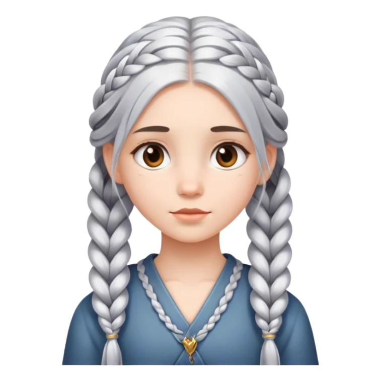 realistic portrait of girl with long silver tipped braid sticker