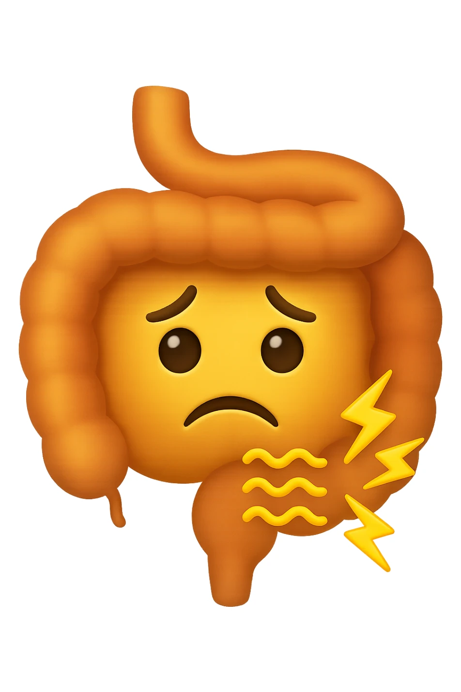 emoji stile iphone di un intestino con mal di pancia, espressione preoccupata sticker