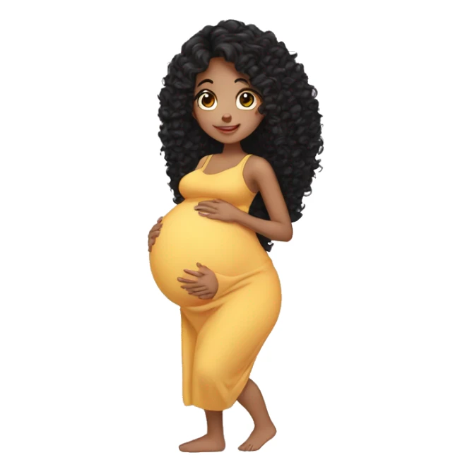 Pregnant girl long black curly hair sticker