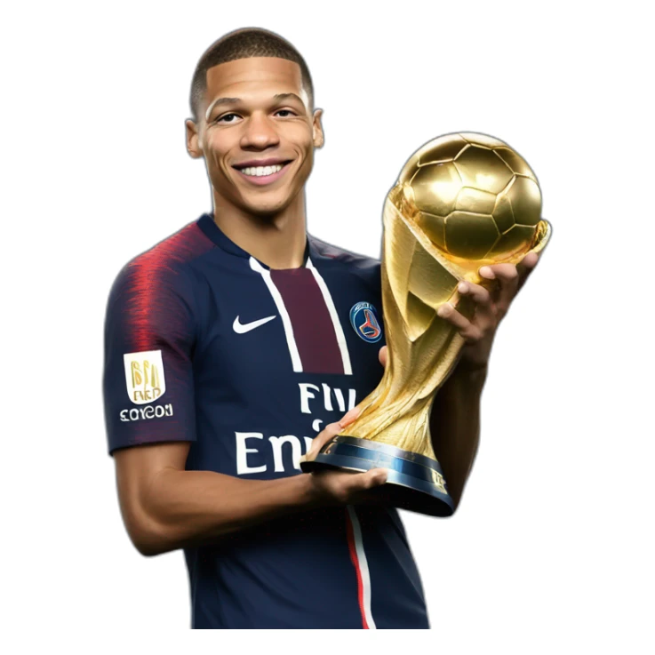 Mbappé holding champions league that he won with psg sticker