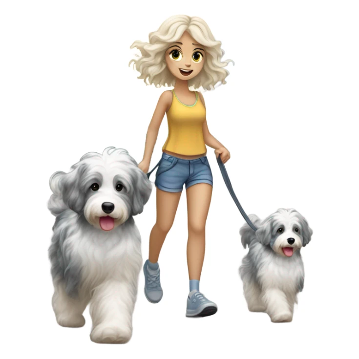 Blonde girl walking blue Merle aussiedoodle  sticker