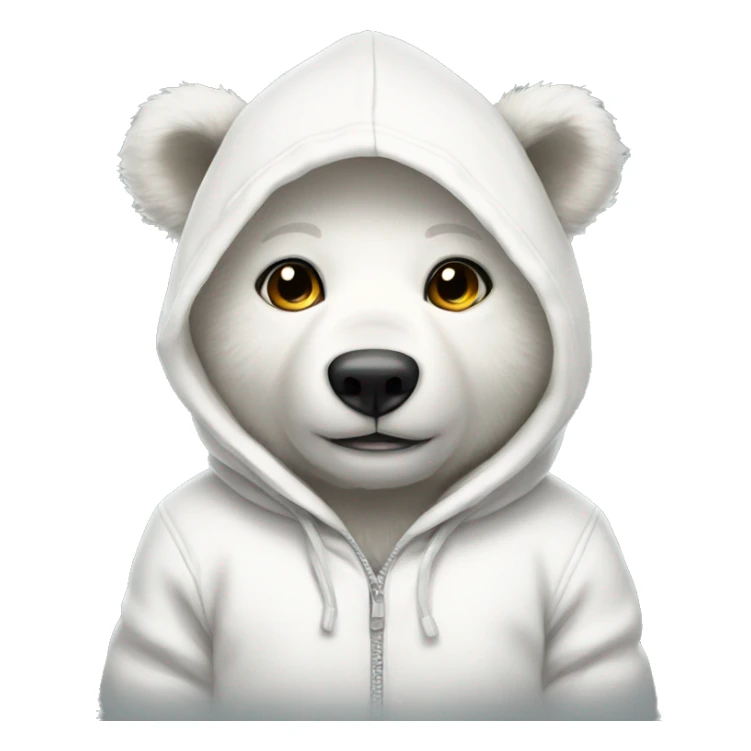 A white bear cub dressed in a white hoodie sticker