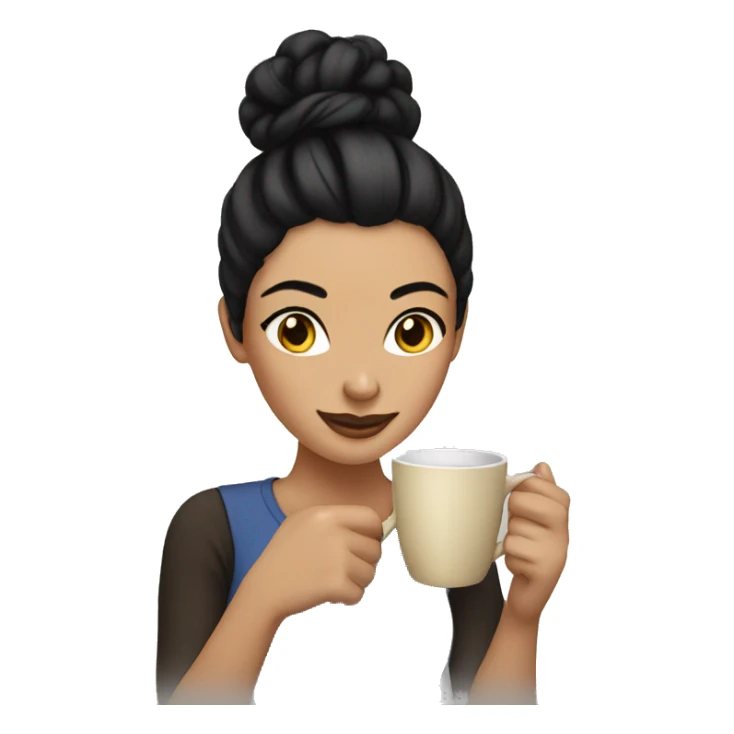 A woman with a black hair bun holding coffee sticker