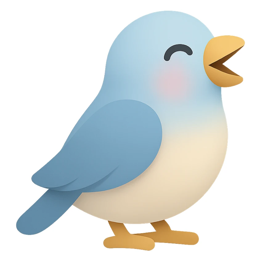 bird icon, lineal color, soft color fills, rounded shapes, friendly appearance, laughing expression sticker