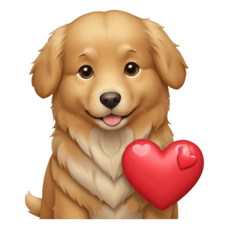 A dog holding a heart (modelled after a Golden Retriever) sticker
