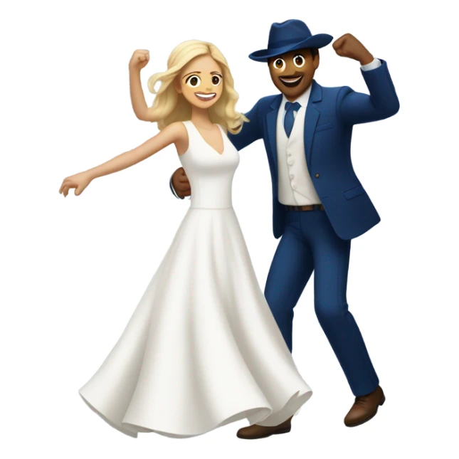 Puerto rican beard short brown hair with blue hat and navy blue suit first dance with blond long hair girl with white  wedding dress  sticker