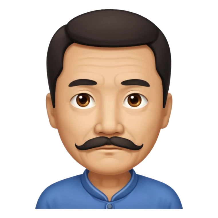 Old Chinese man with dark hair and full turn down mustache sticker